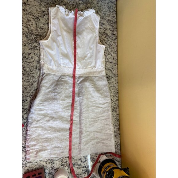 Loft Womens Dress Size 12 White Silver Sleeveless Ruffle Neck Textured Skirt Y2K - Picture 7 of 11